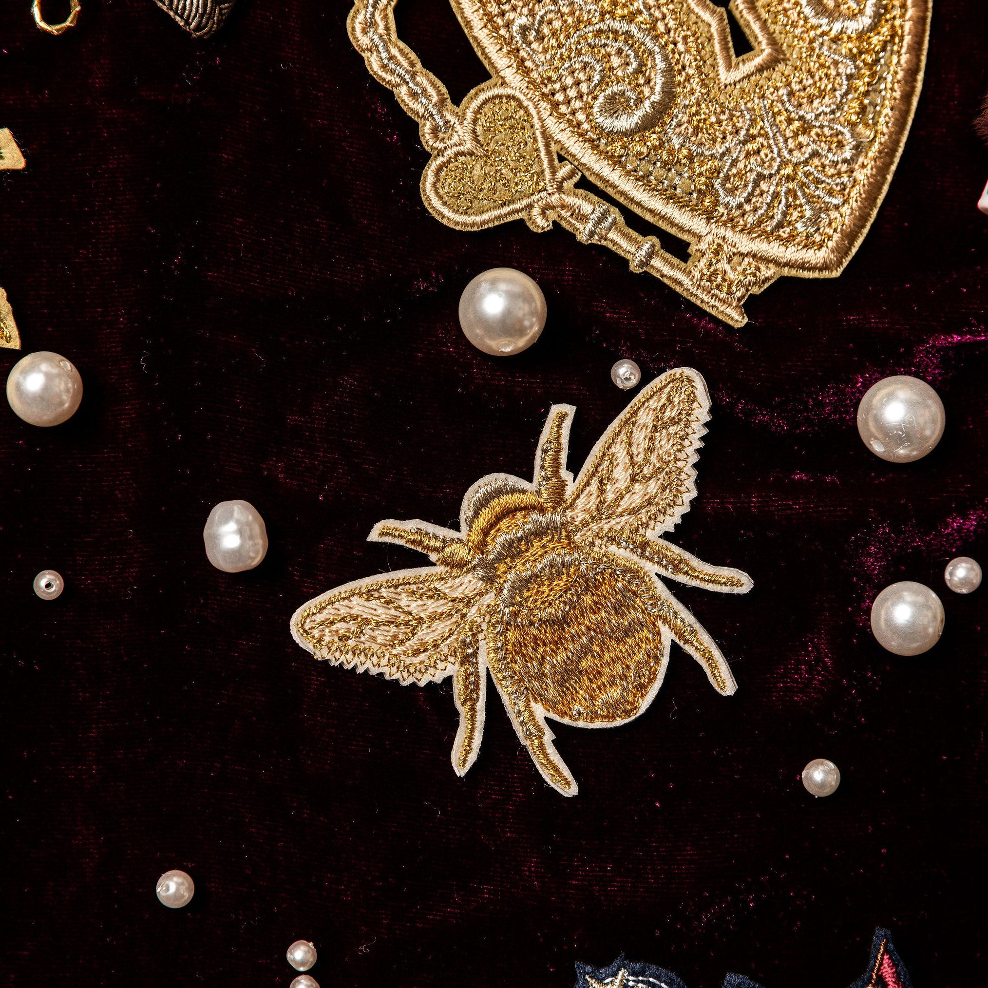 Classic Machine Embroidered Patch Collection - Golden Insect Trio Patch Set - Bee