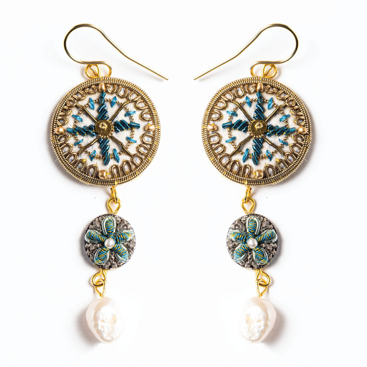 Compass Hand Embroidered Earrings 