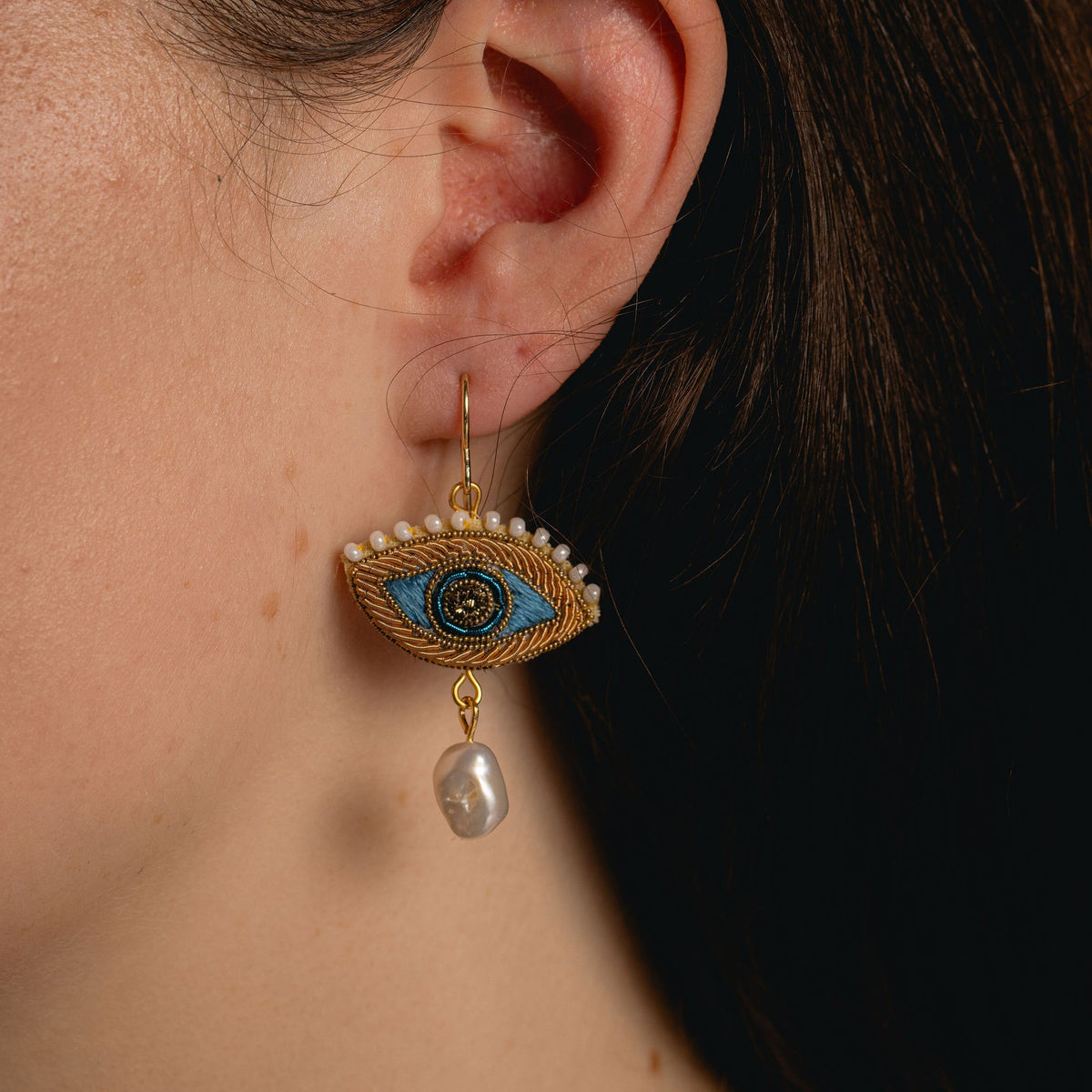 Evil Eye Hand Embroidered Earrings 