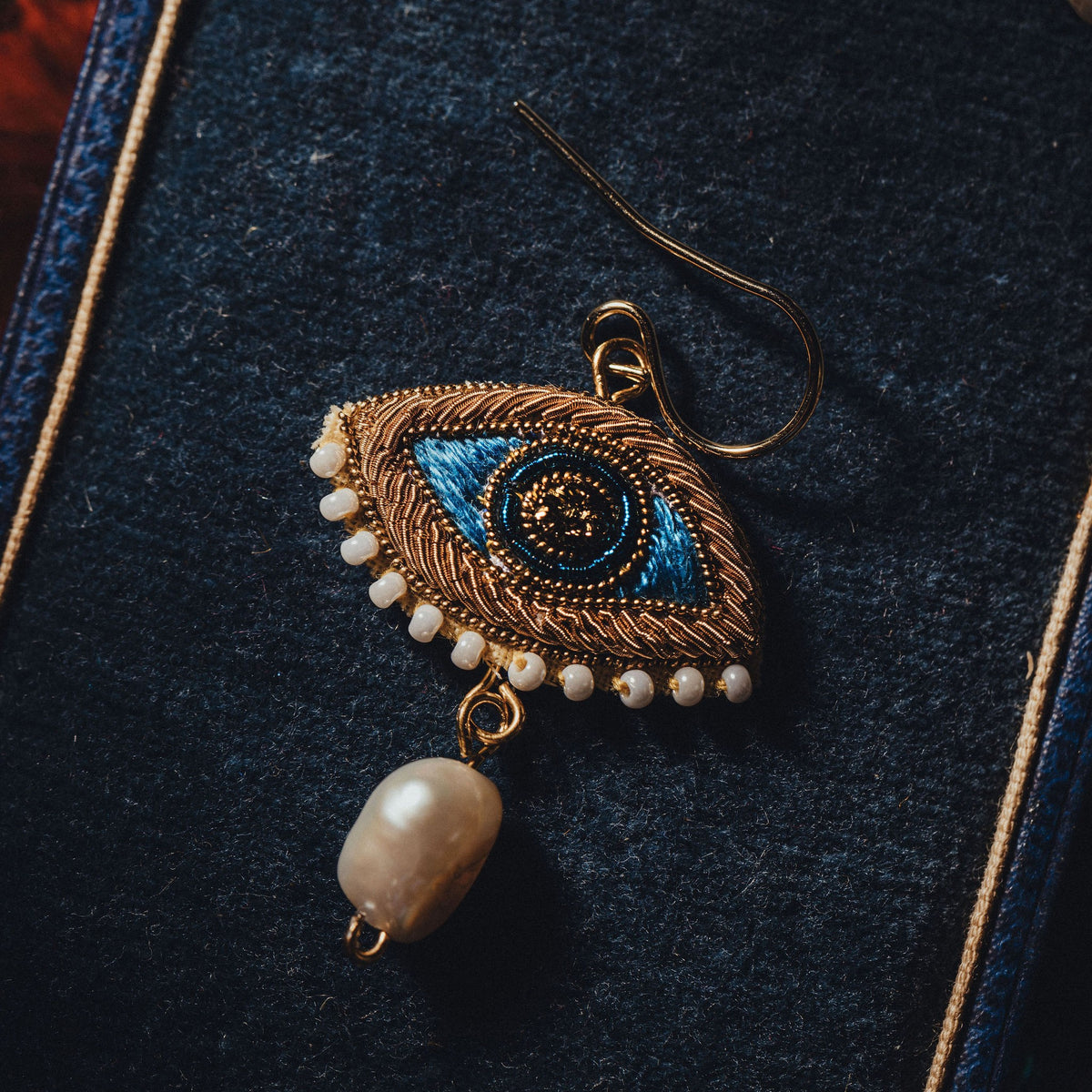 Evil Eye Hand Embroidered Earrings 