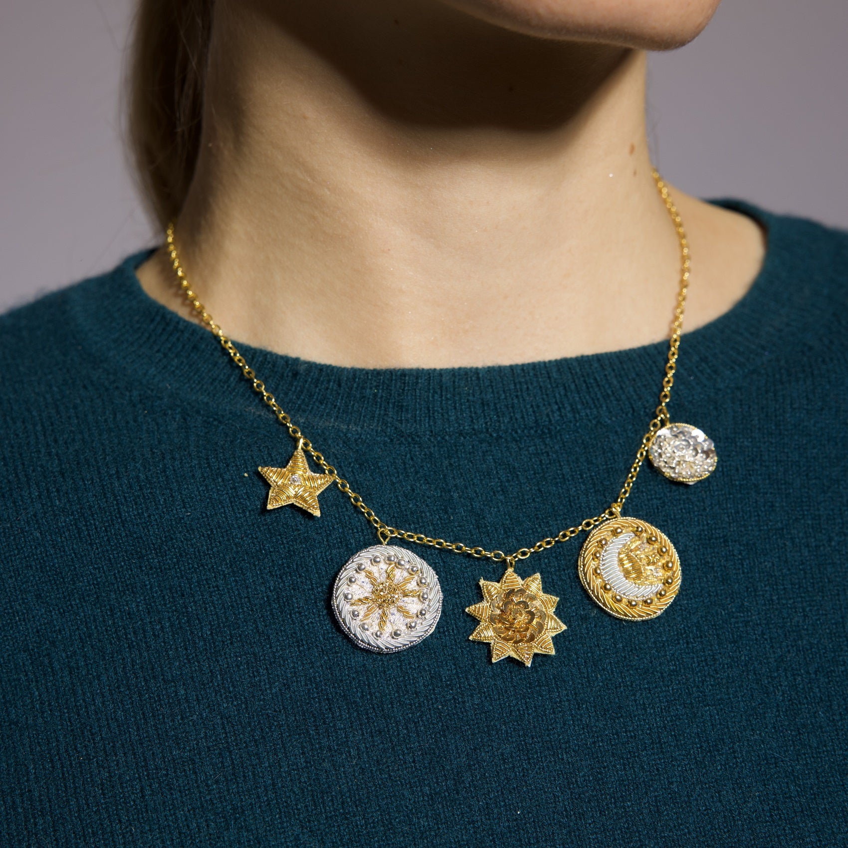 Coin Charm Necklace – Hand & Lock