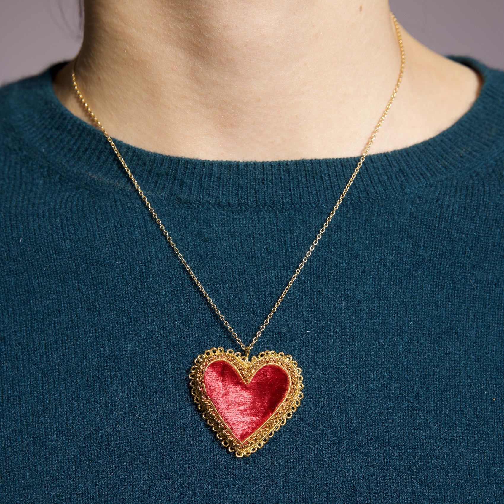 Fairy Tale Collection - Hand Embroidered Velvet Heart Necklace 
