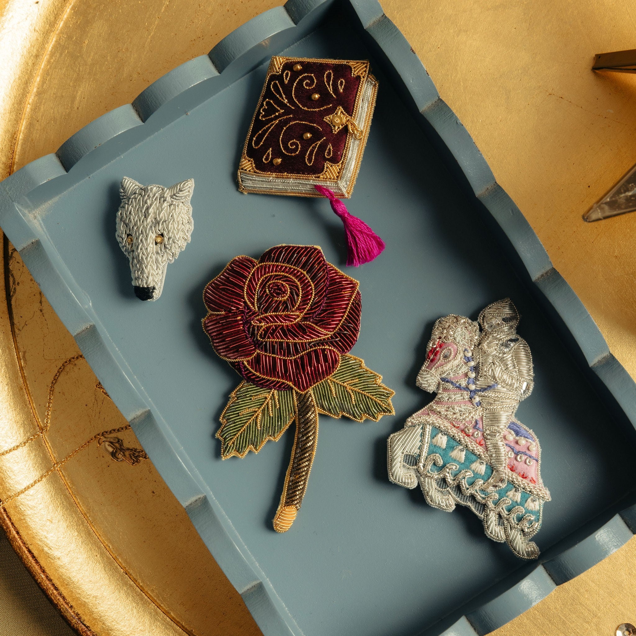 Fairytale Collection - Hand Embroidered Goldwork Brooches