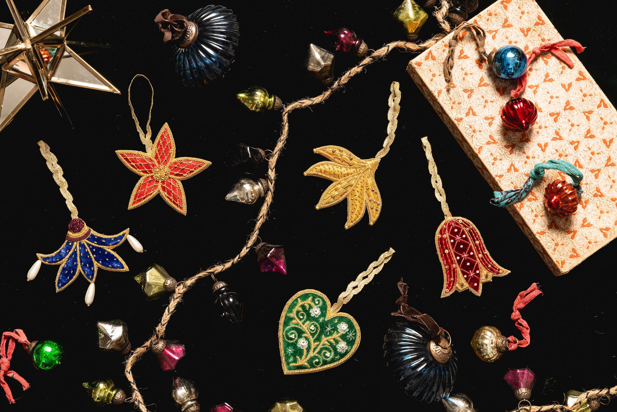 Fairytale Collection - Hand Embroidered Goldwork Christmas Hanging Decorations