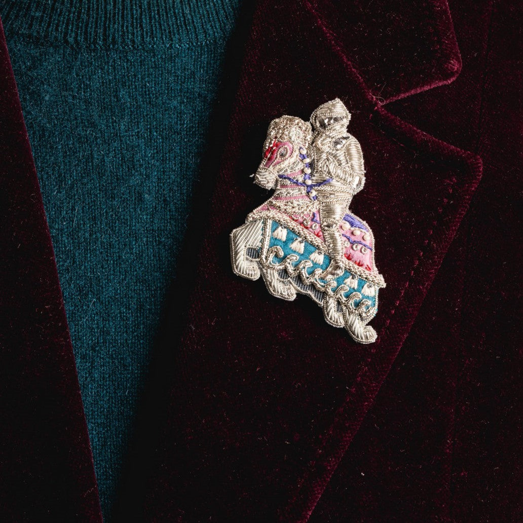 Fairytale Collection - Hand Embroidered Goldwork Knight Brooch