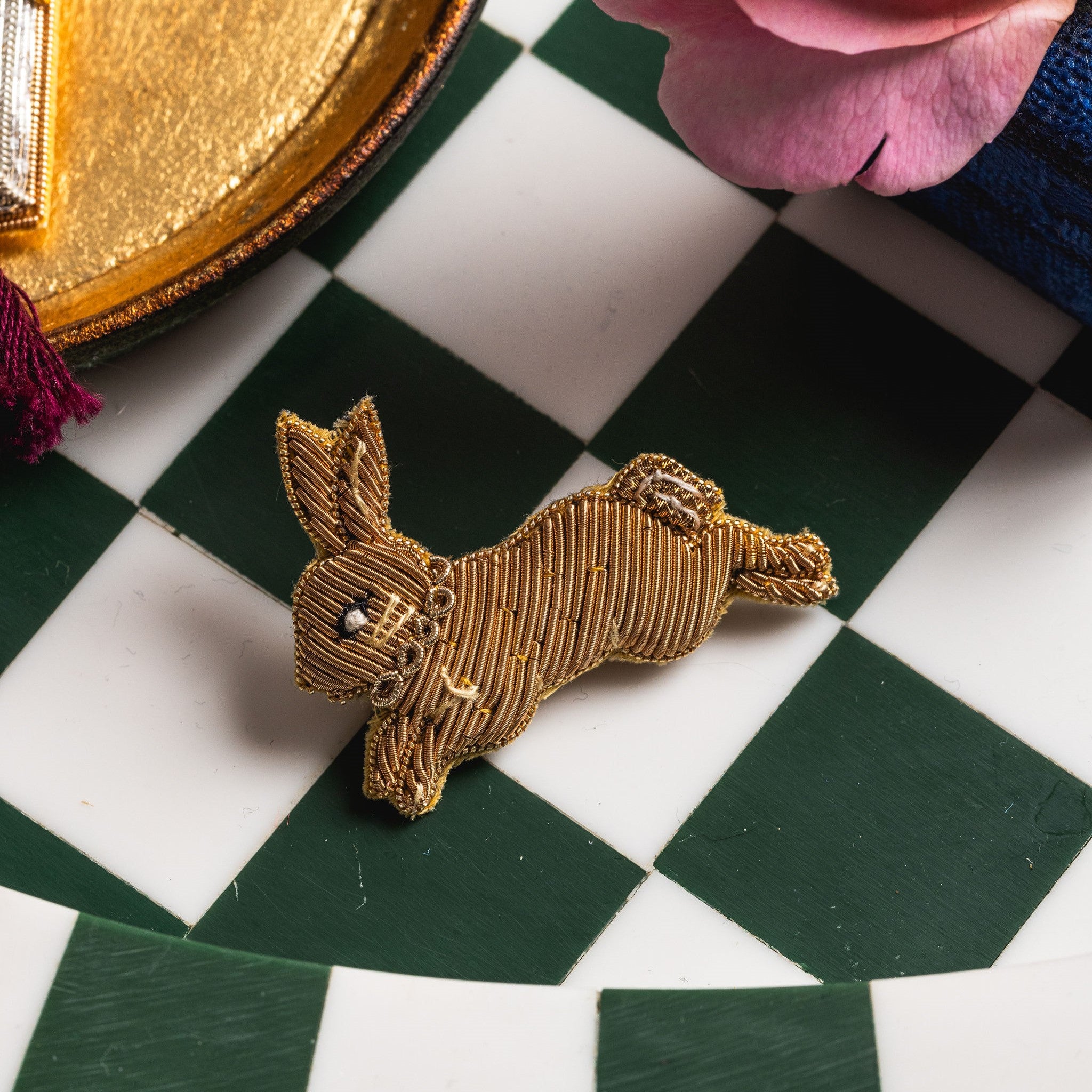 Fairytale Collection - Hand Embroidered Goldwork Rabbit Brooch