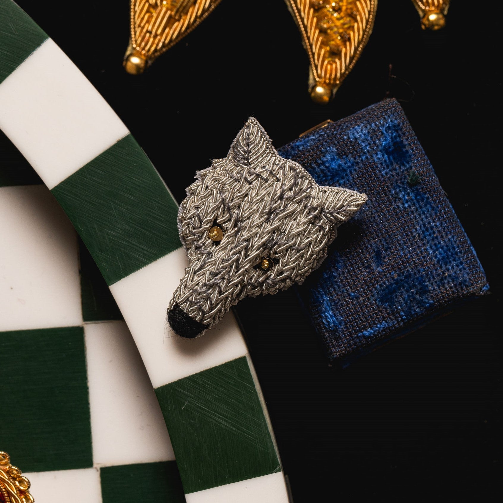 Fairytale Collection - Hand Embroidered Goldwork Wolf Brooch