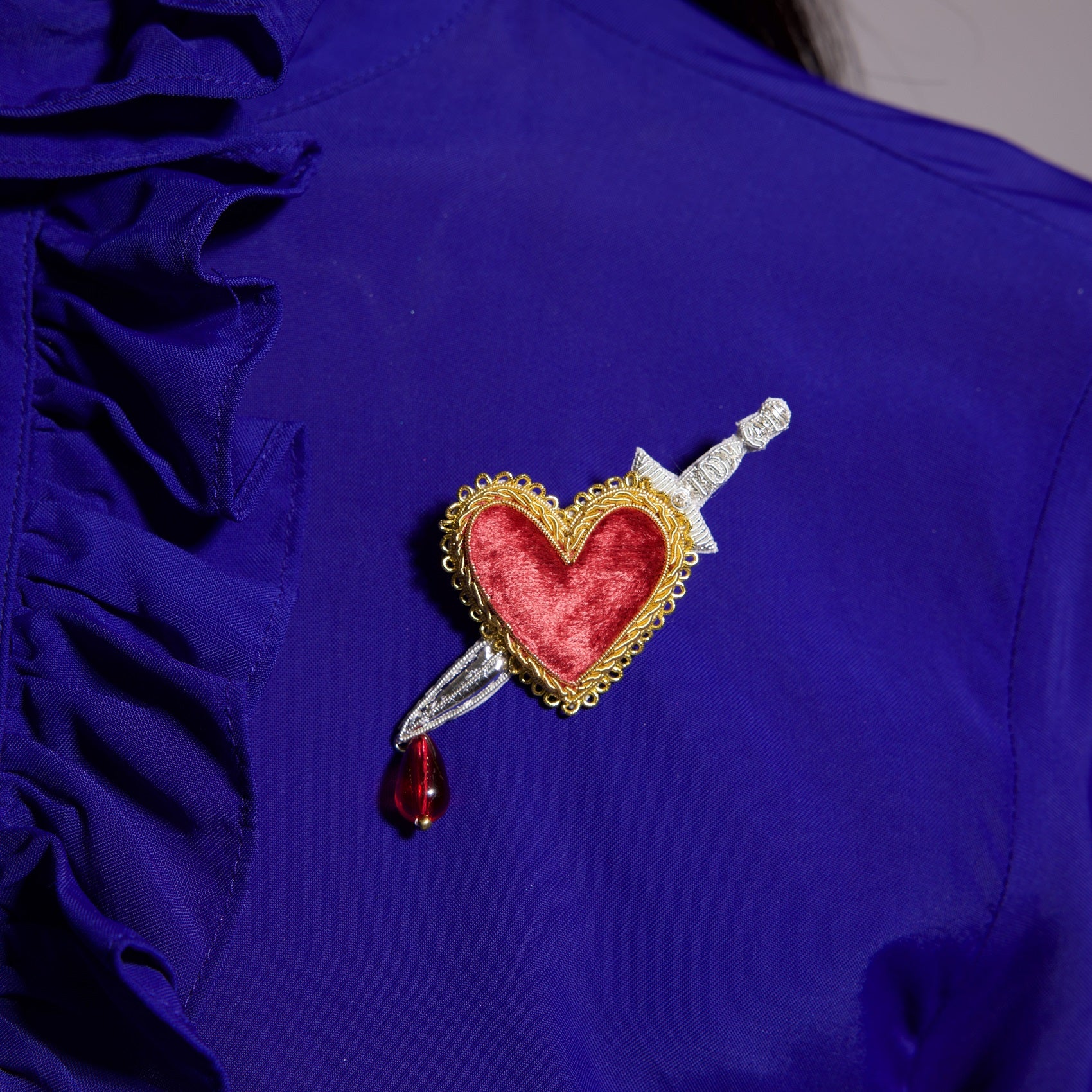 Fairytale Collection - Hand Embroidered Heart and Dagger Brooch