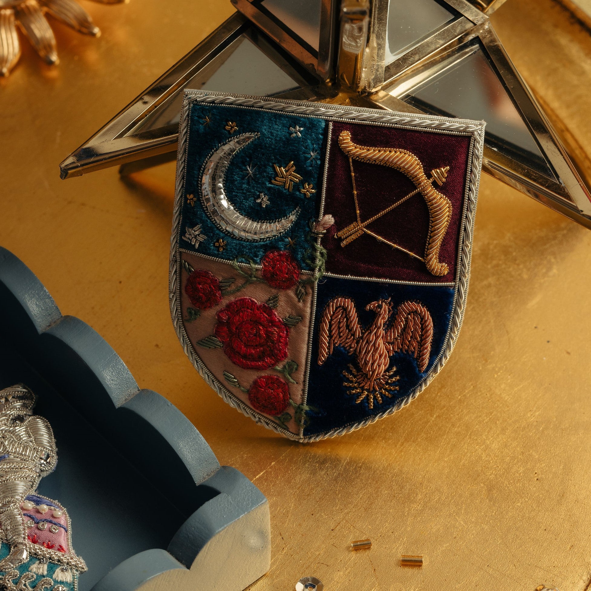 Fairytale Collection - Hand Embroidered Lady Lock Shield Brooch