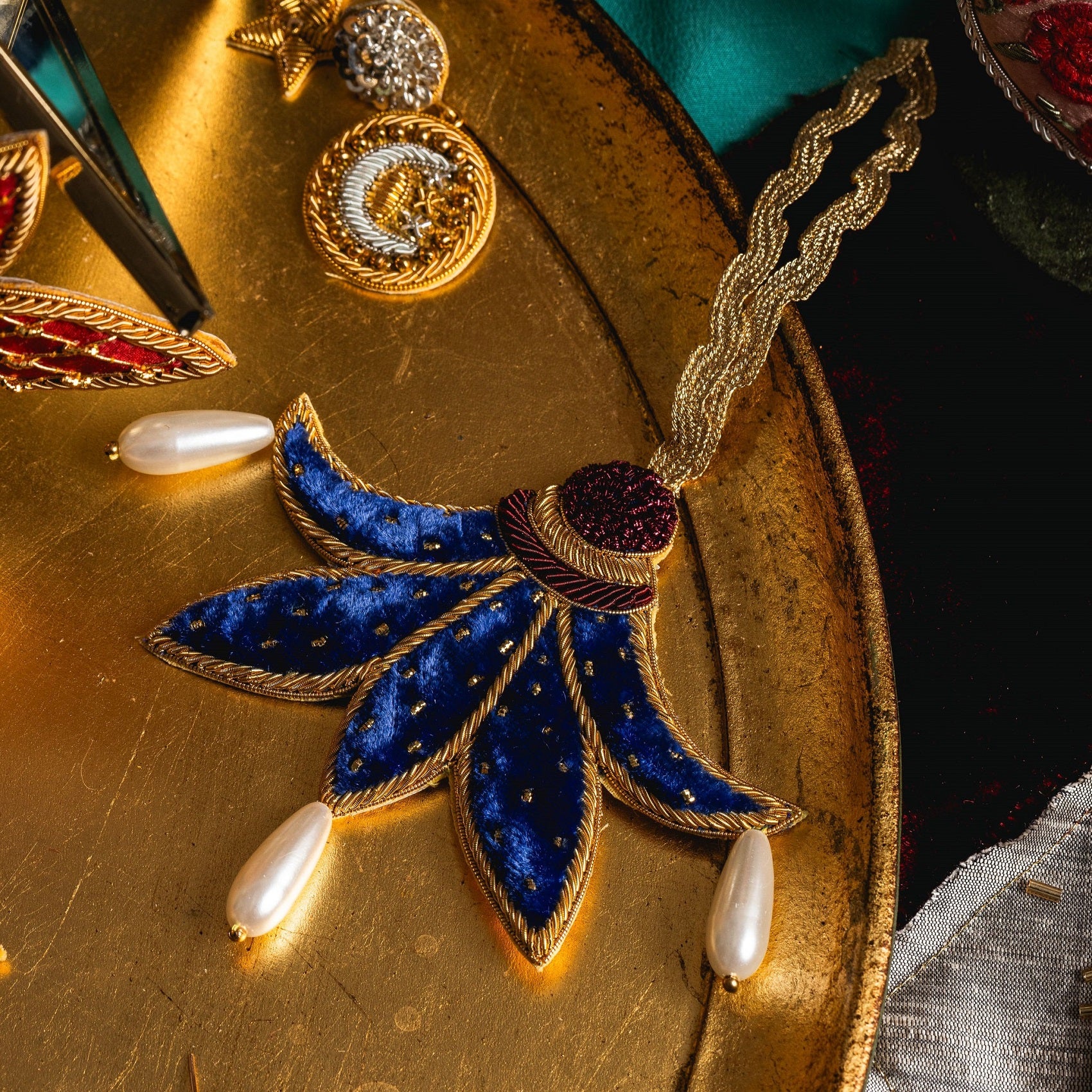 Fairytale Collection - Hand Embroidered Lapis Harlequin Christmas Hanging Decoration