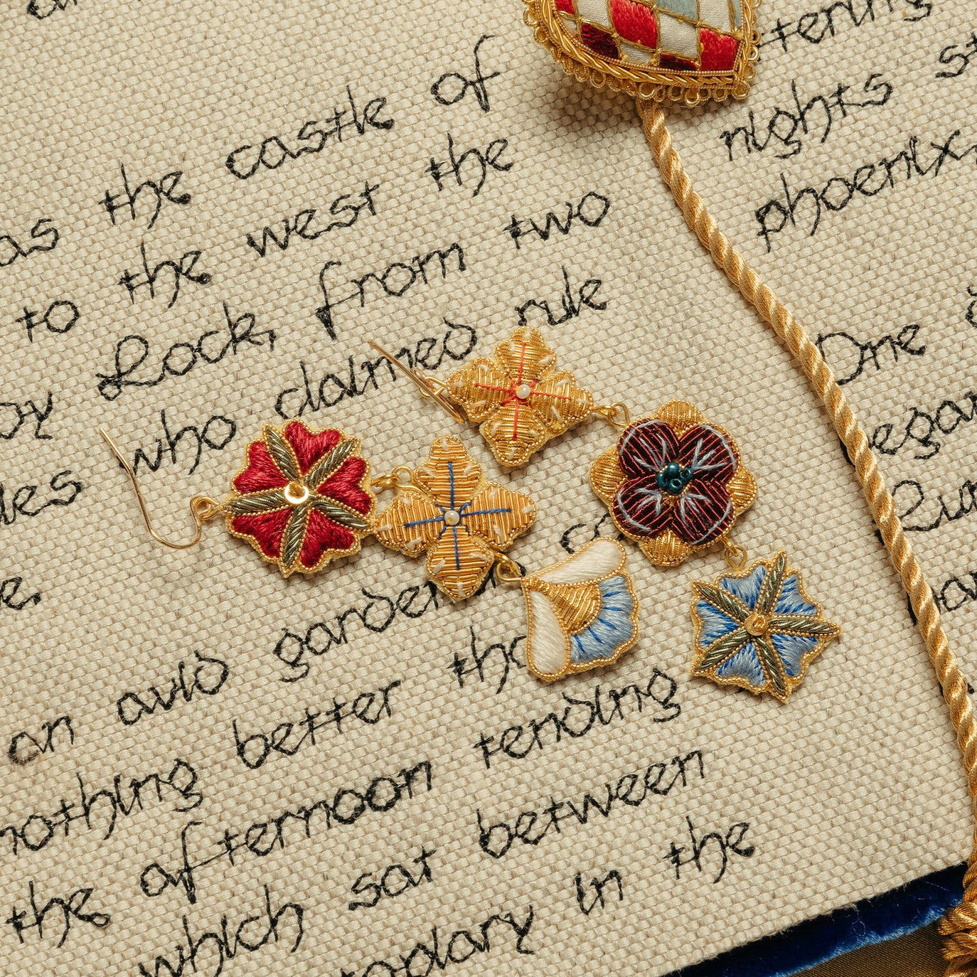 Fairytale Collection - Hand Embroidered Trellis Charm Earrings