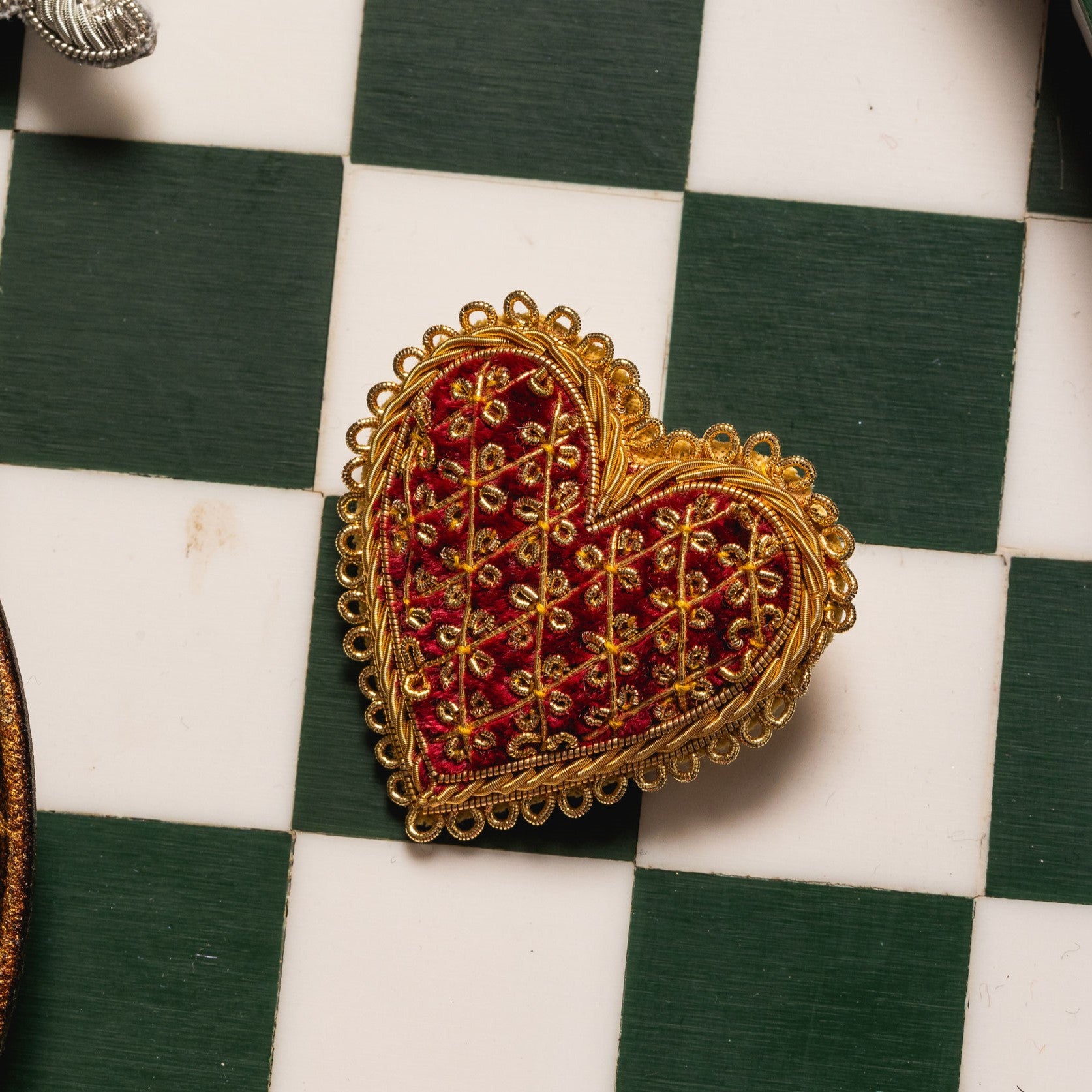 Fairytale Collection - Hand Embroidered Trellis Heart Brooch