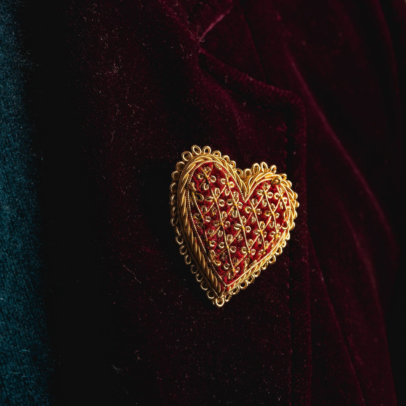 Fairytale Collection - Hand Embroidered Trellis Heart Brooch