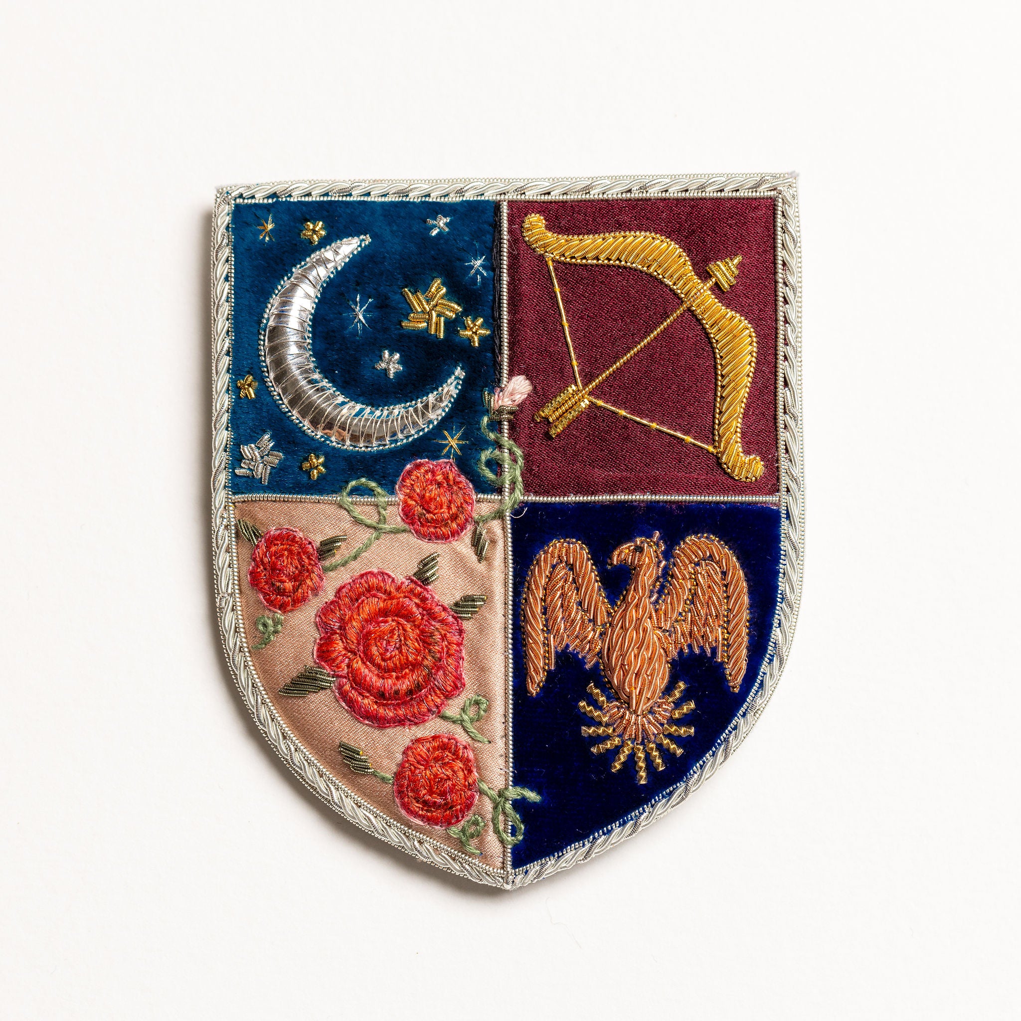 Fairytale Collection - Hand Embroidered Lady Lock Shield Brooch