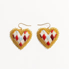 Fairytale Collection - Hand Embroidered Harlequin Heart Earrings