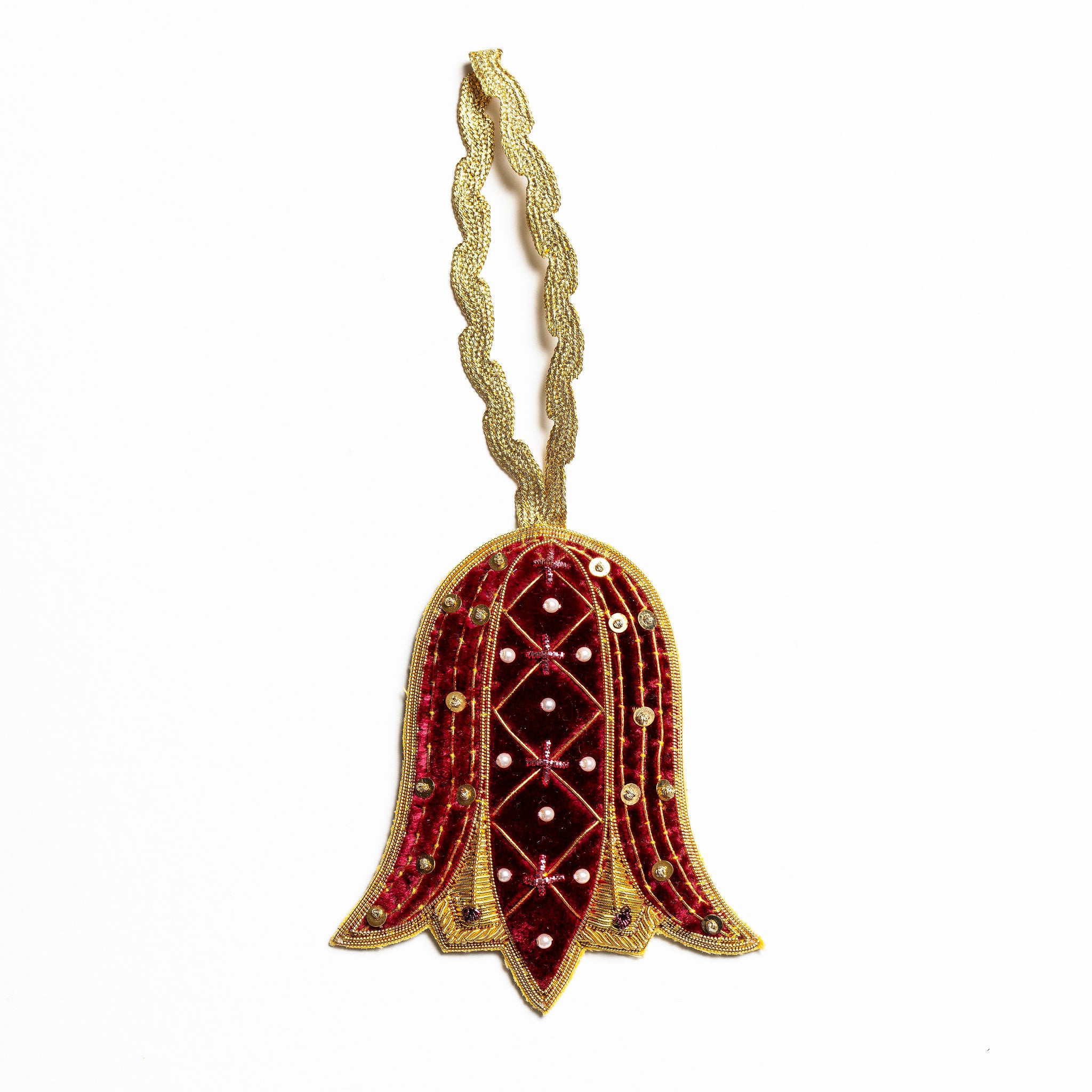 Fairytale Collection - Hand Embroidered Garnet Bellflower Christmas Hanging Decoration