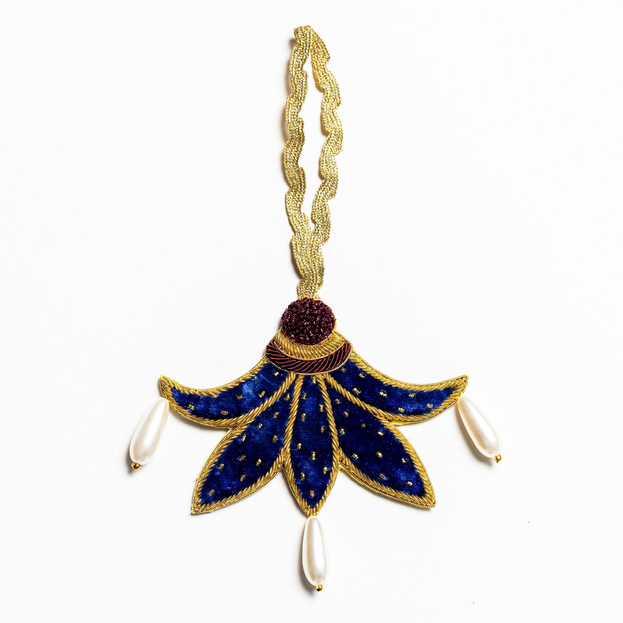 Fairytale Collection - Hand Embroidered Lapis Harlequin Christmas Hanging Decoration