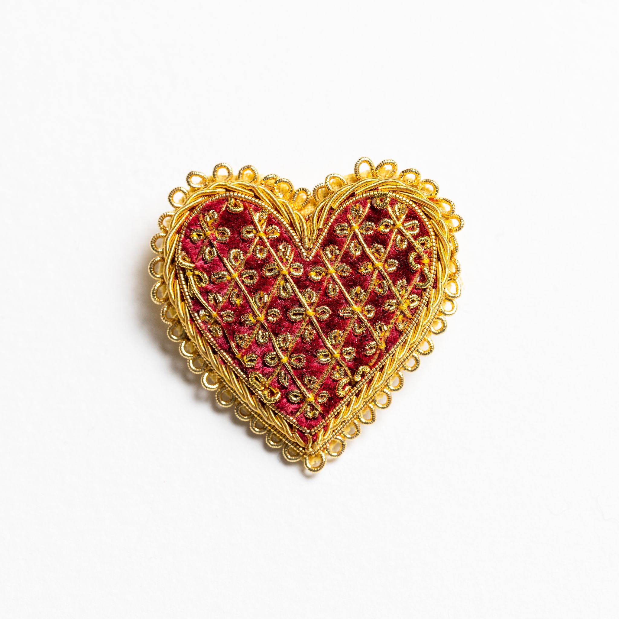 Fairytale Collection - Hand Embroidered Trellis Heart Brooch