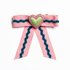 Floral Anthology - Pink and Green Dupion Heart Hair Bow