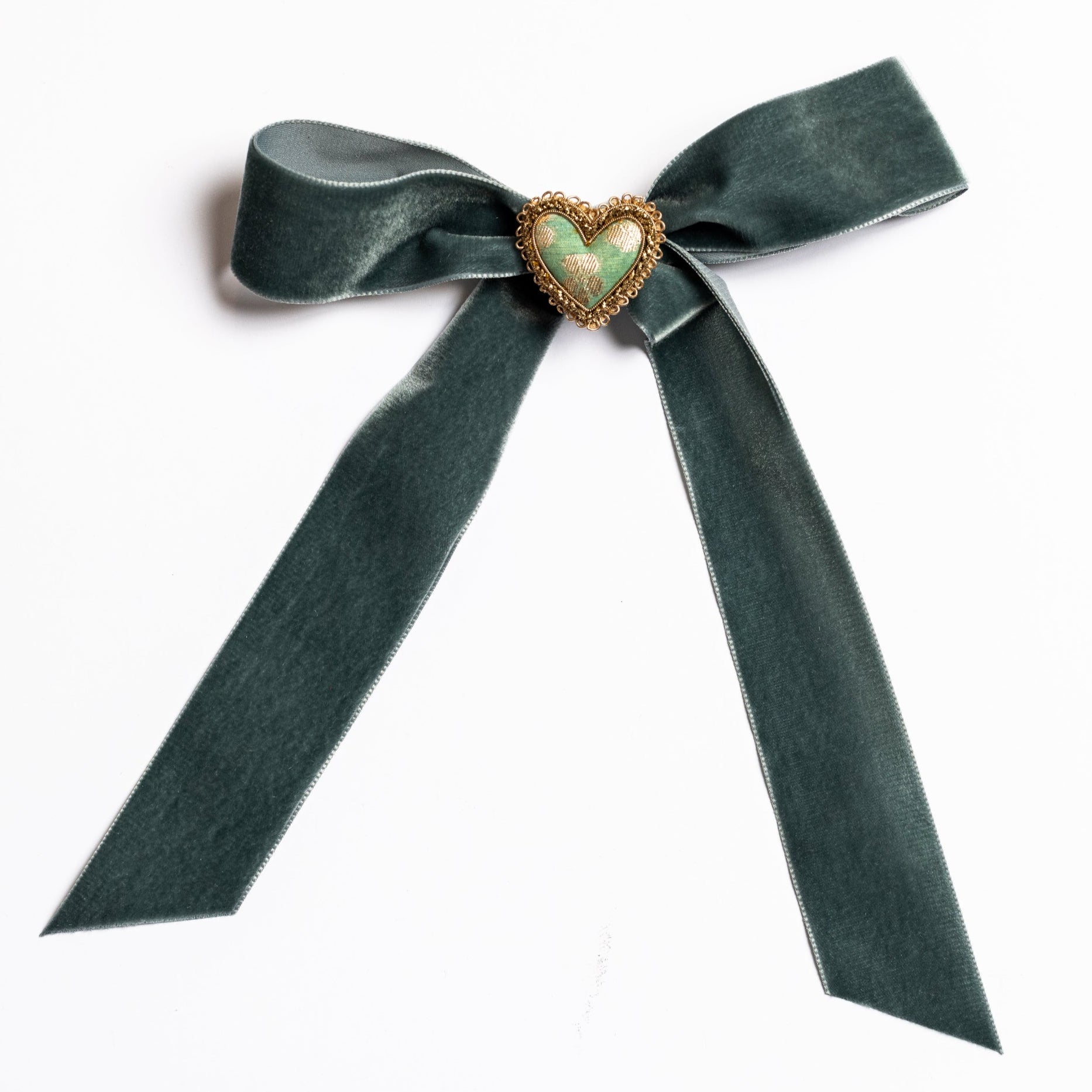 Floral Anthology - Teal & Gold Heart Hair Bow