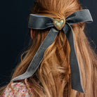 Floral Anthology - Teal & Gold Heart Hair Bow