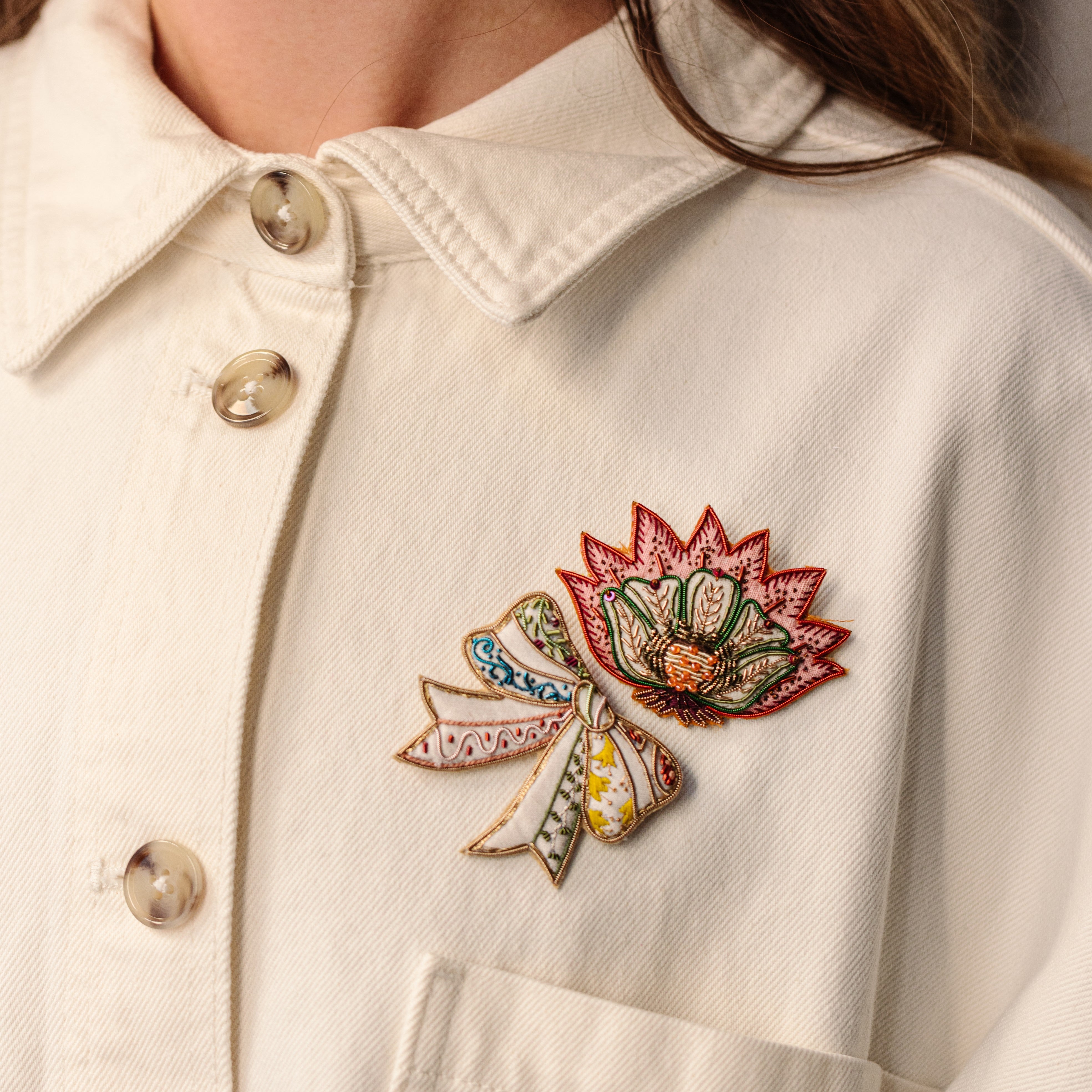 Floral Anthology Collection - Hand Embroidered Goldwork Brooches
