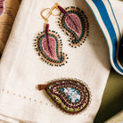 Floral Anthology Collection - Hand Embroidered Goldwork Brooches and Earrings