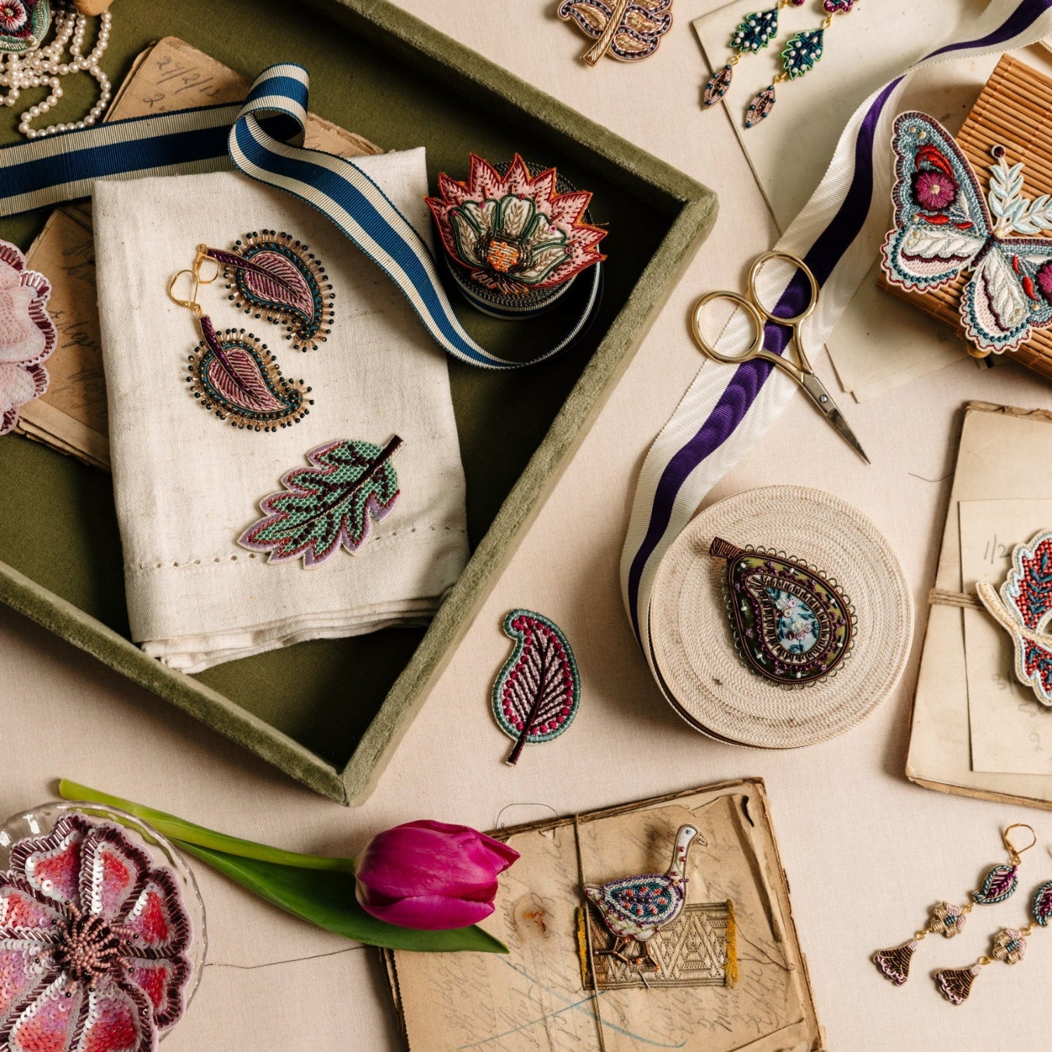 Floral Anthology Collection - Machine and Hand Embroidered Accessories