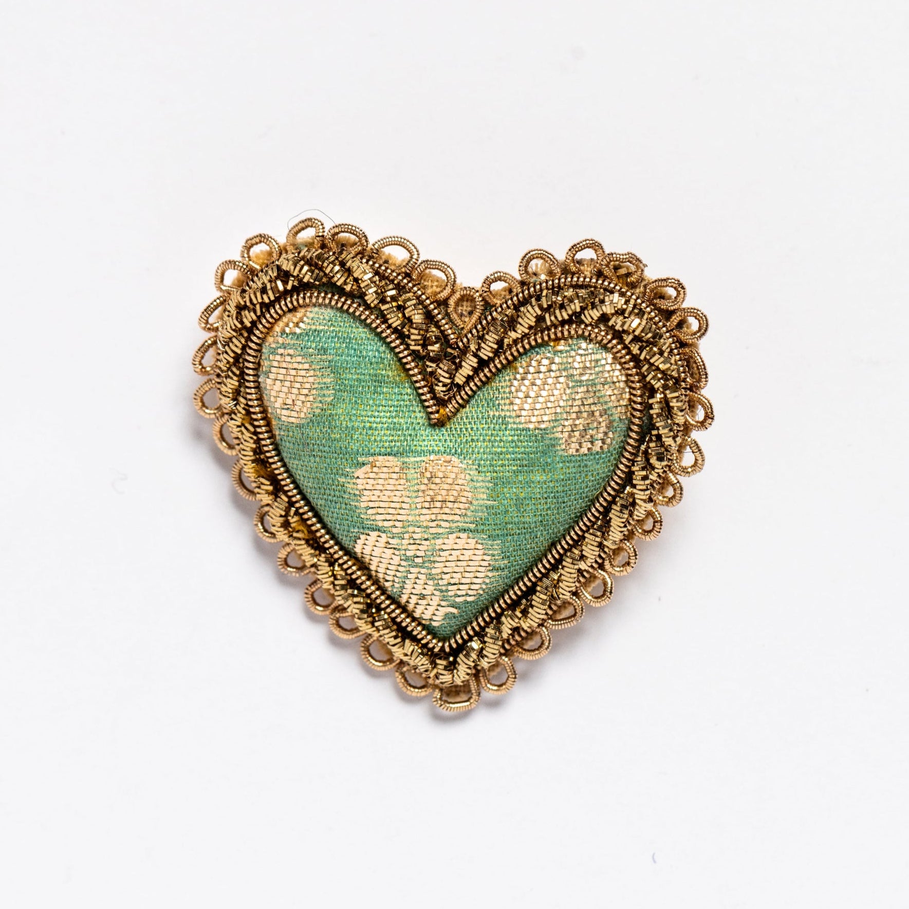 Floral Anthology Collection - Teal and Gold Heart Brooch