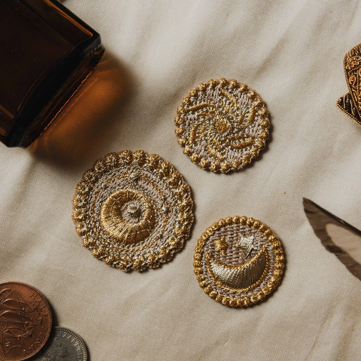 Gold Coins Embroidered Patch Set 