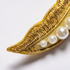 Golden Pea Brooch - Hand Embroidered brooch, close up of the goldwork and pearls