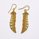 Golden Pea Earrings - Hand Embroidered earrings on a white background
