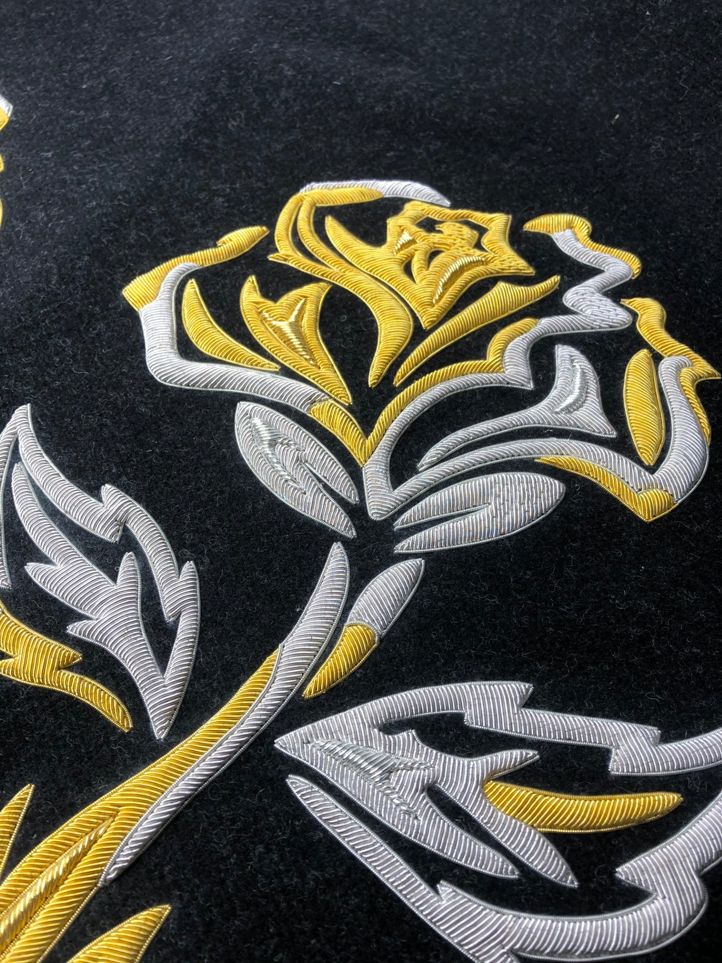 Goldwork Hand Embroidered Rose Motif Sample