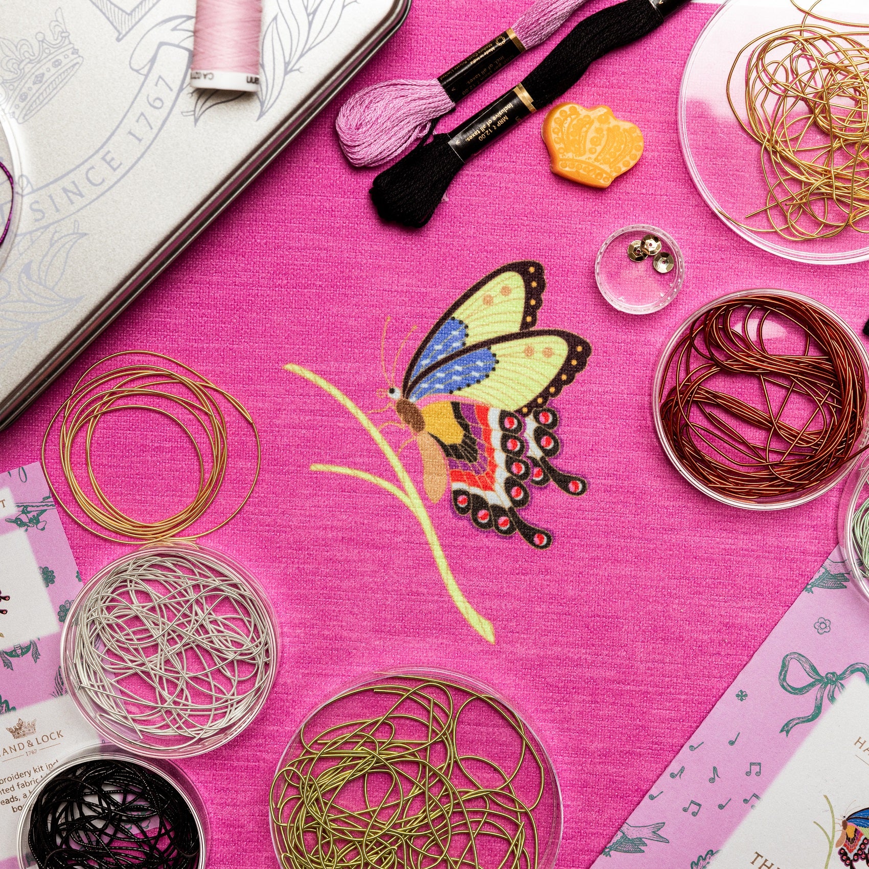 Hanae Mori Goldwork Embroidery Kit - Digital Print with materials