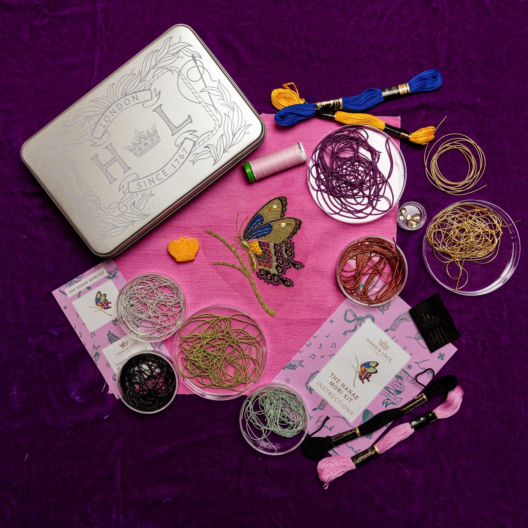 Hanae Mori Goldwork Embroidery Kit - Kit contents