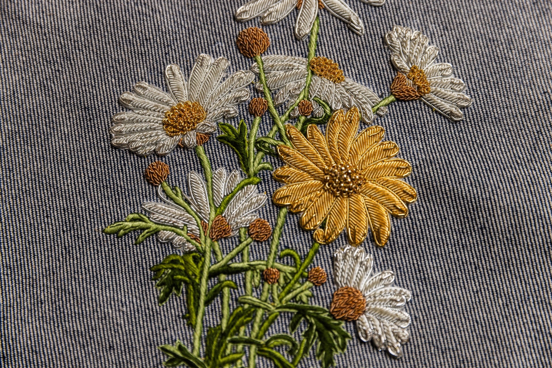 Hand Embroidered Goldwork Daisies Sample