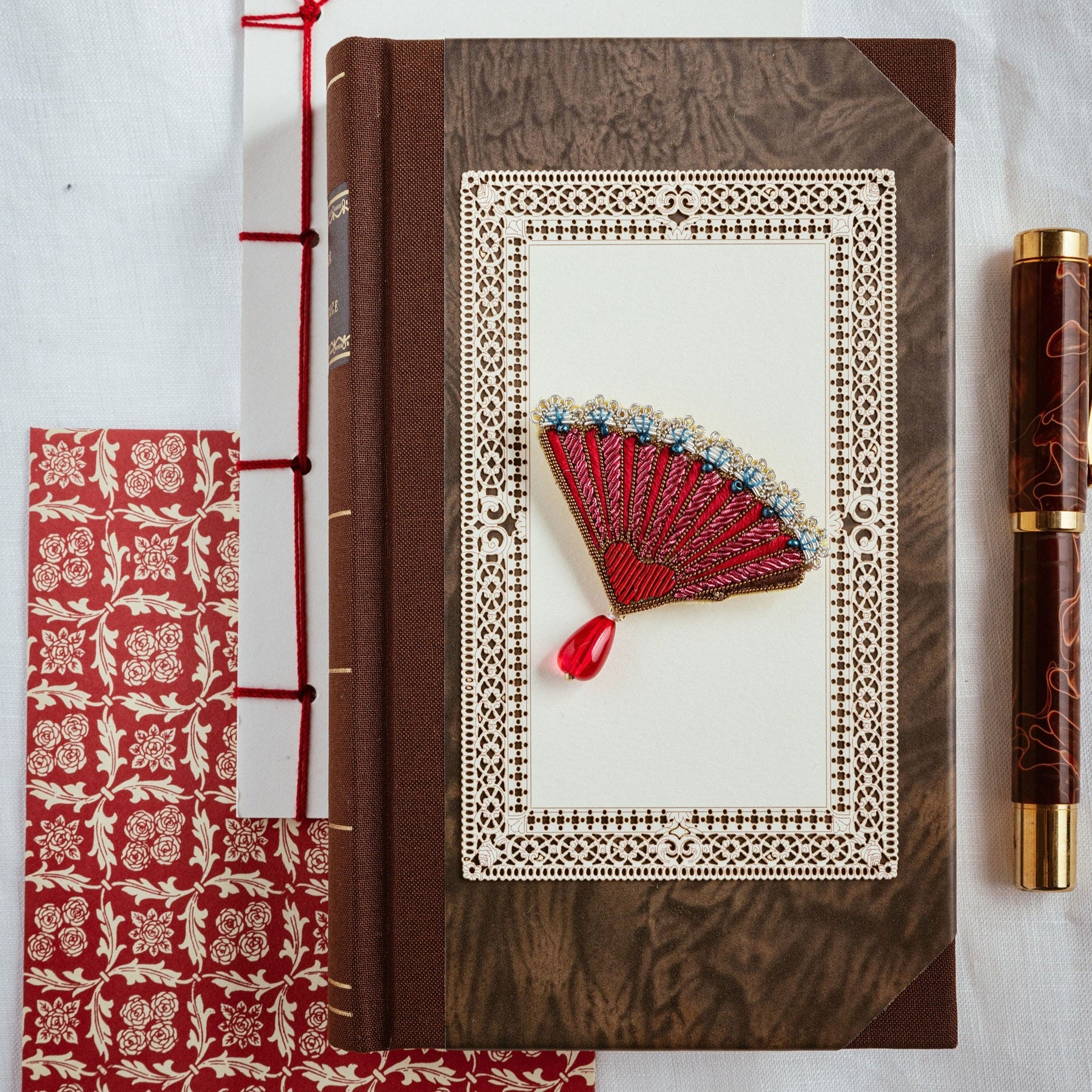 Hand Embroidered Goldwork Fan Brooch - Valentines Collection 2026