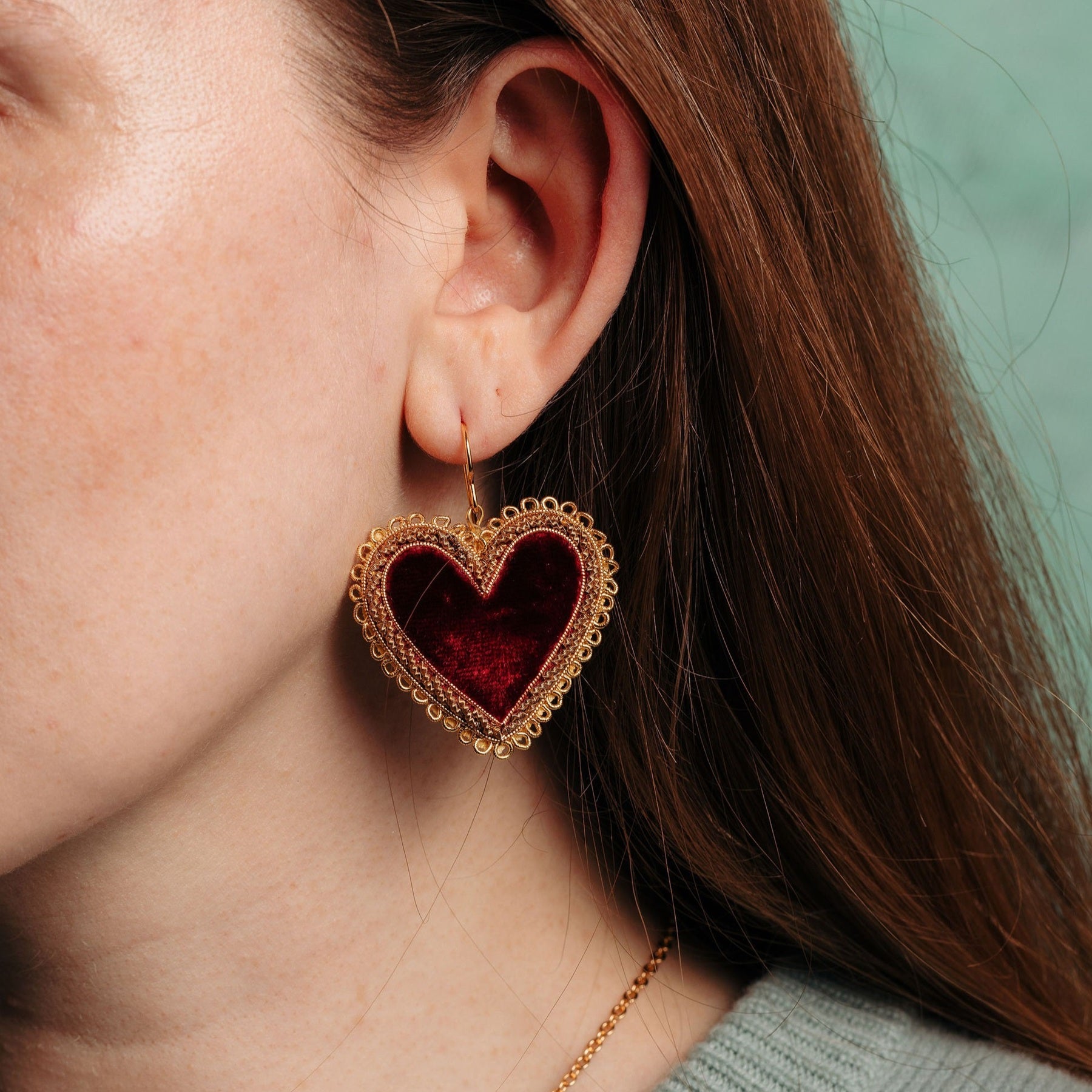 Hand Embroidered Red Ruby Heart Earrings - Valentines Collection 2026