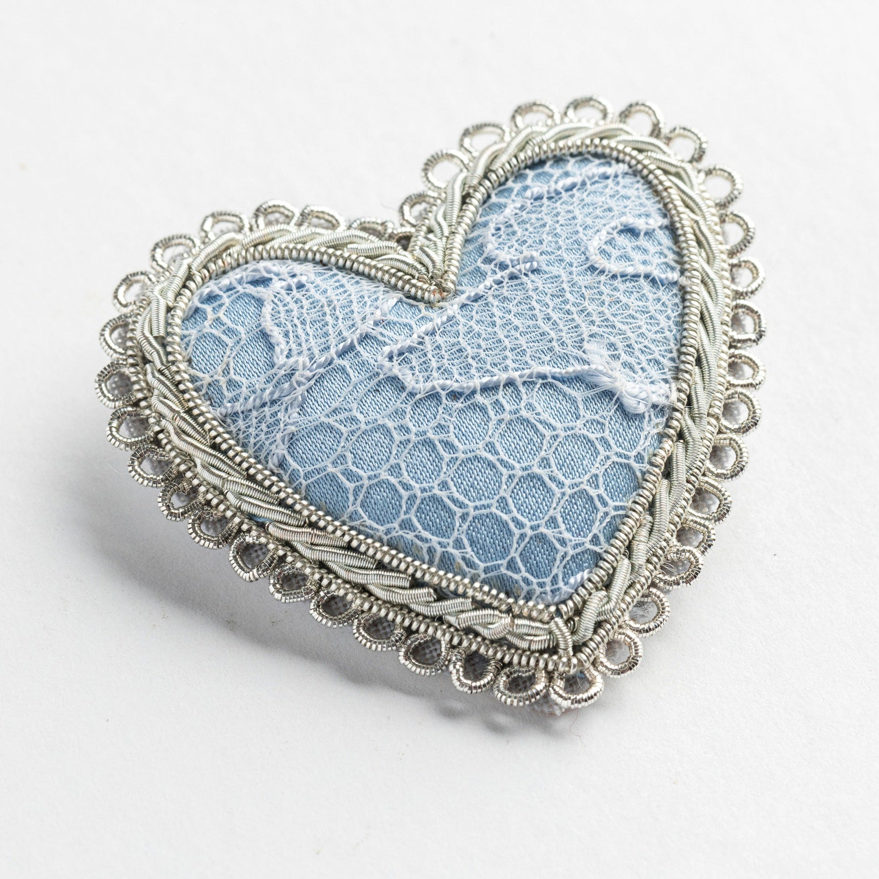 Hand Embroidered Something Blue Heart Brooch - Valentines Collection 2026