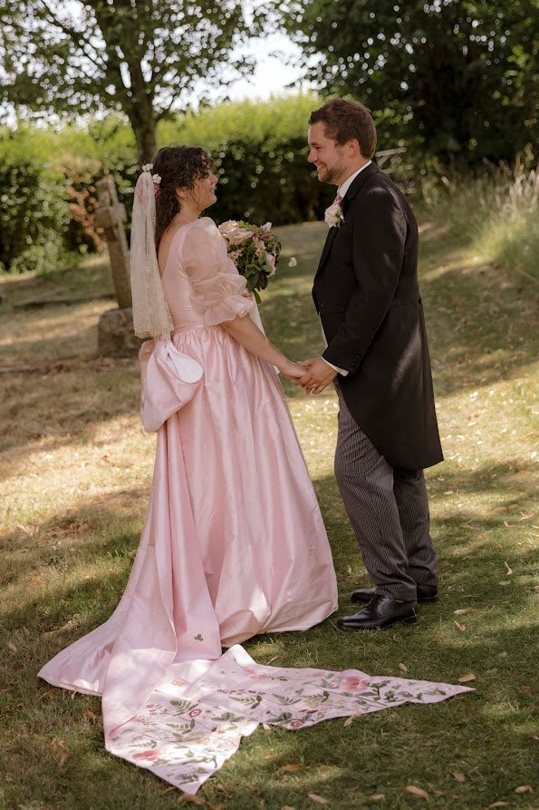 Hand and Lock - Bespoke Embroidered Wedding Dress Train - Claudia and Jack 