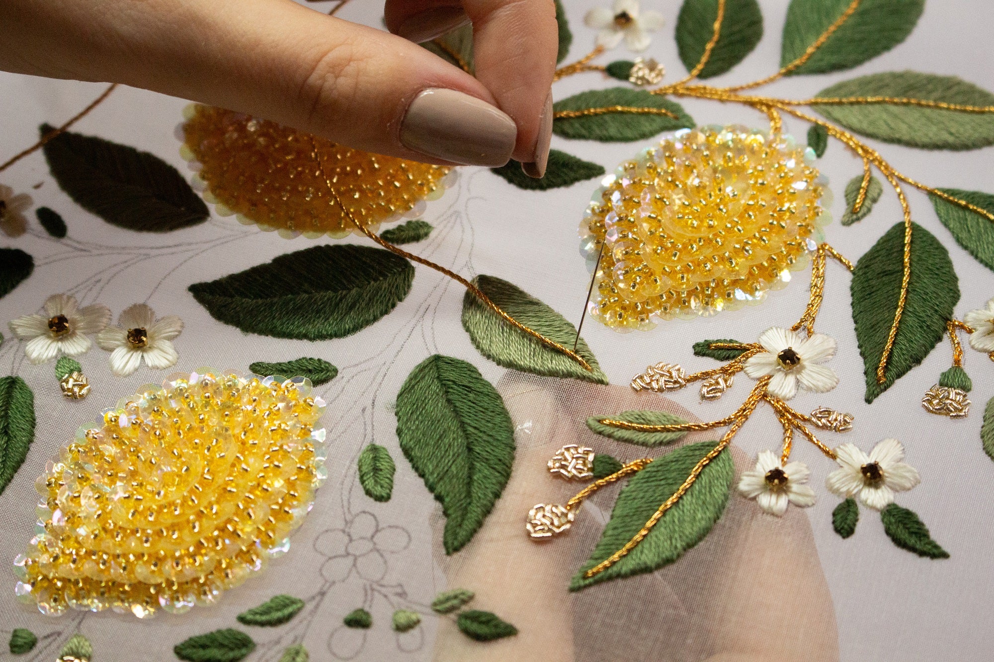 Hand and Lock School Hand Embroidery Course - Beaded Lemons 