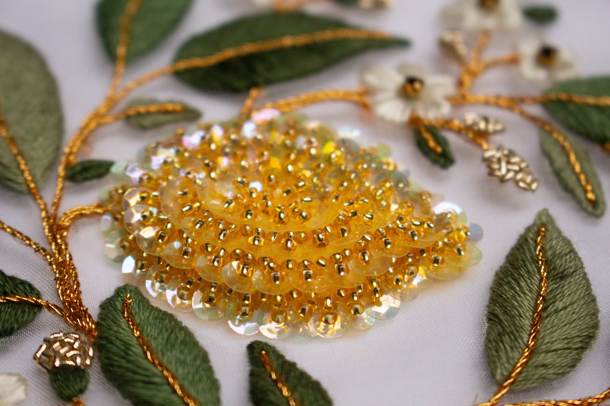 Hand and Lock School Hand Embroidery Course - Beaded Lemons 