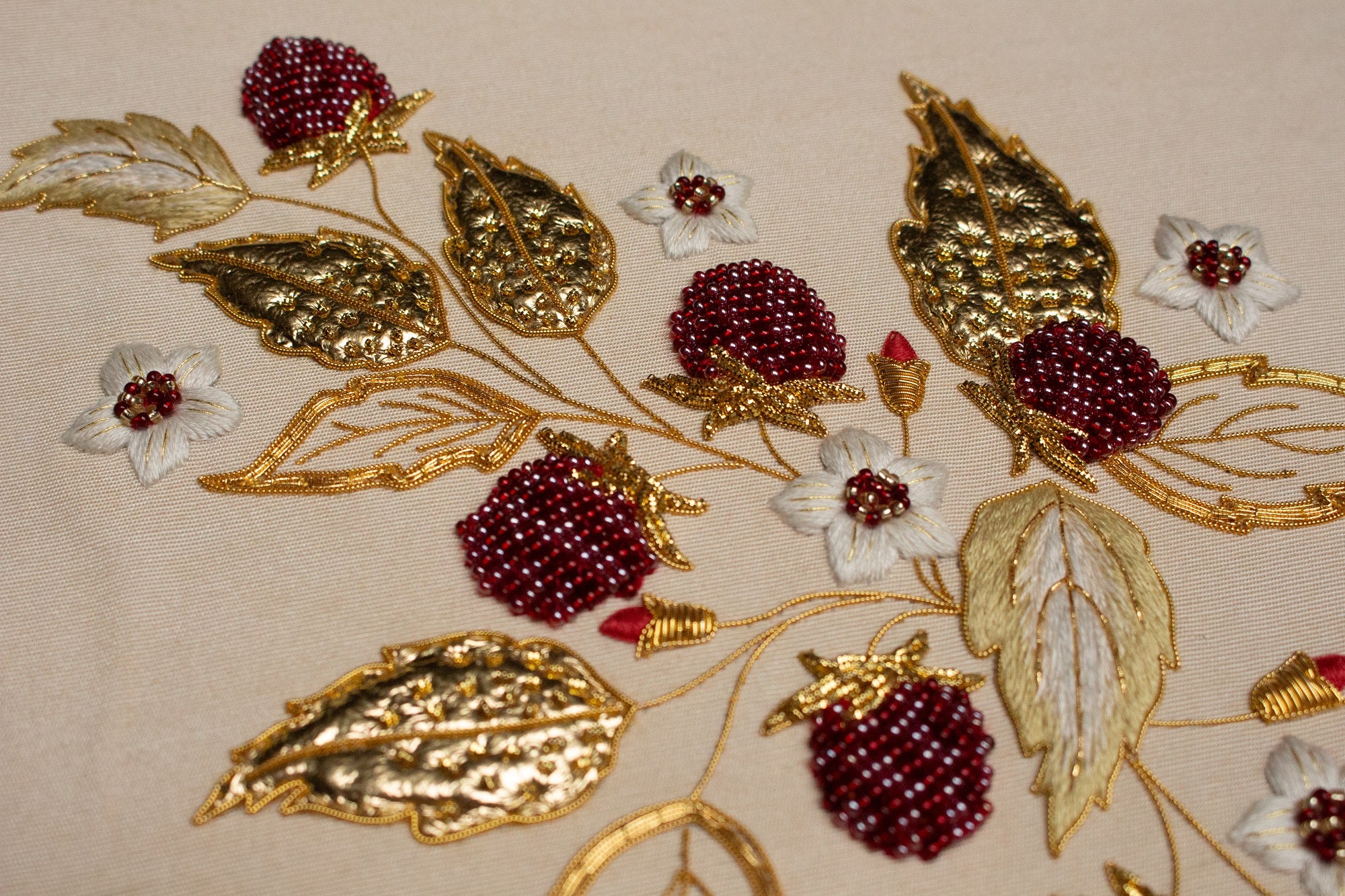 Hand and Lock School Hand Embroidery Course - Beaded and Goldwork Berries 