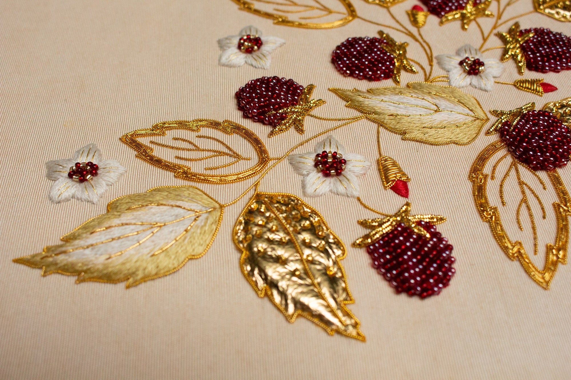 Hand and Lock School Hand Embroidery Course - Beaded and Goldwork Berries 