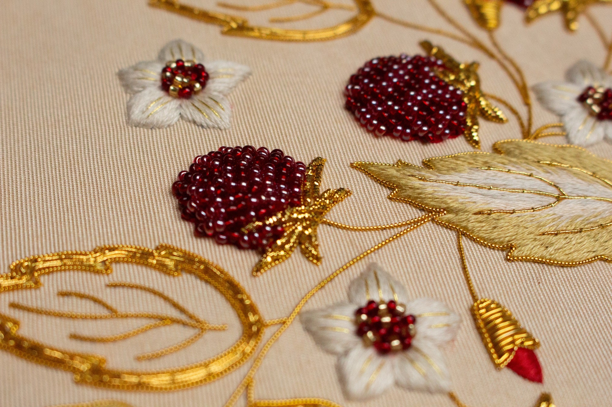 Hand and Lock School Hand Embroidery Course - Beaded and Goldwork Berries 
