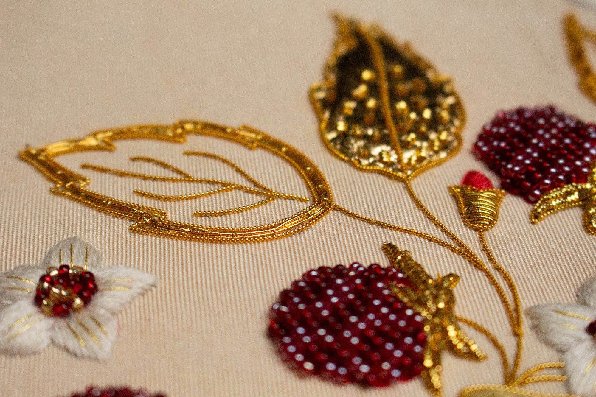 Hand and Lock School Hand Embroidery Course - Beaded and Goldwork Berries 