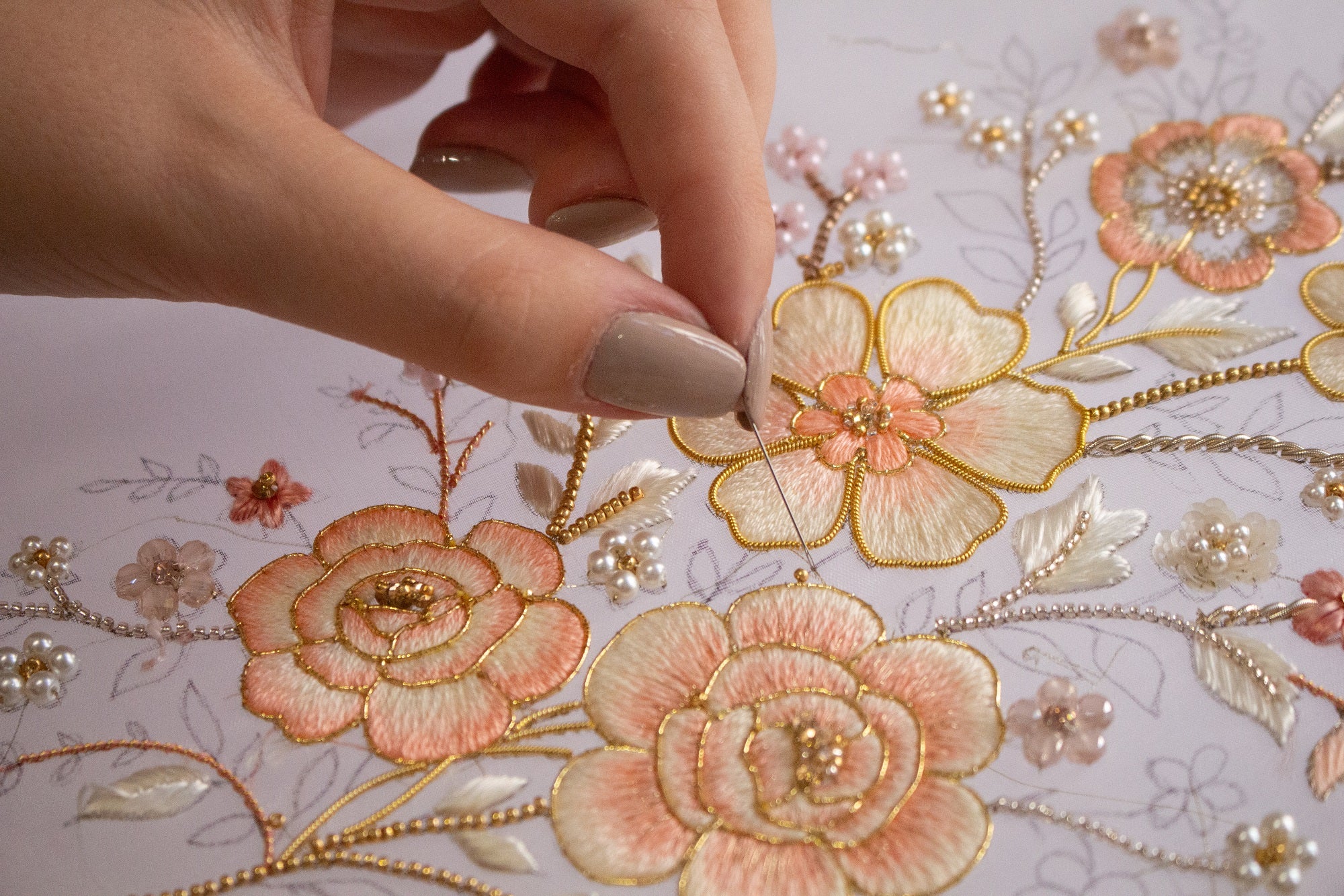 Hand and Lock School Hand Embroidery Course - Haute Couture Floral Embellishment 