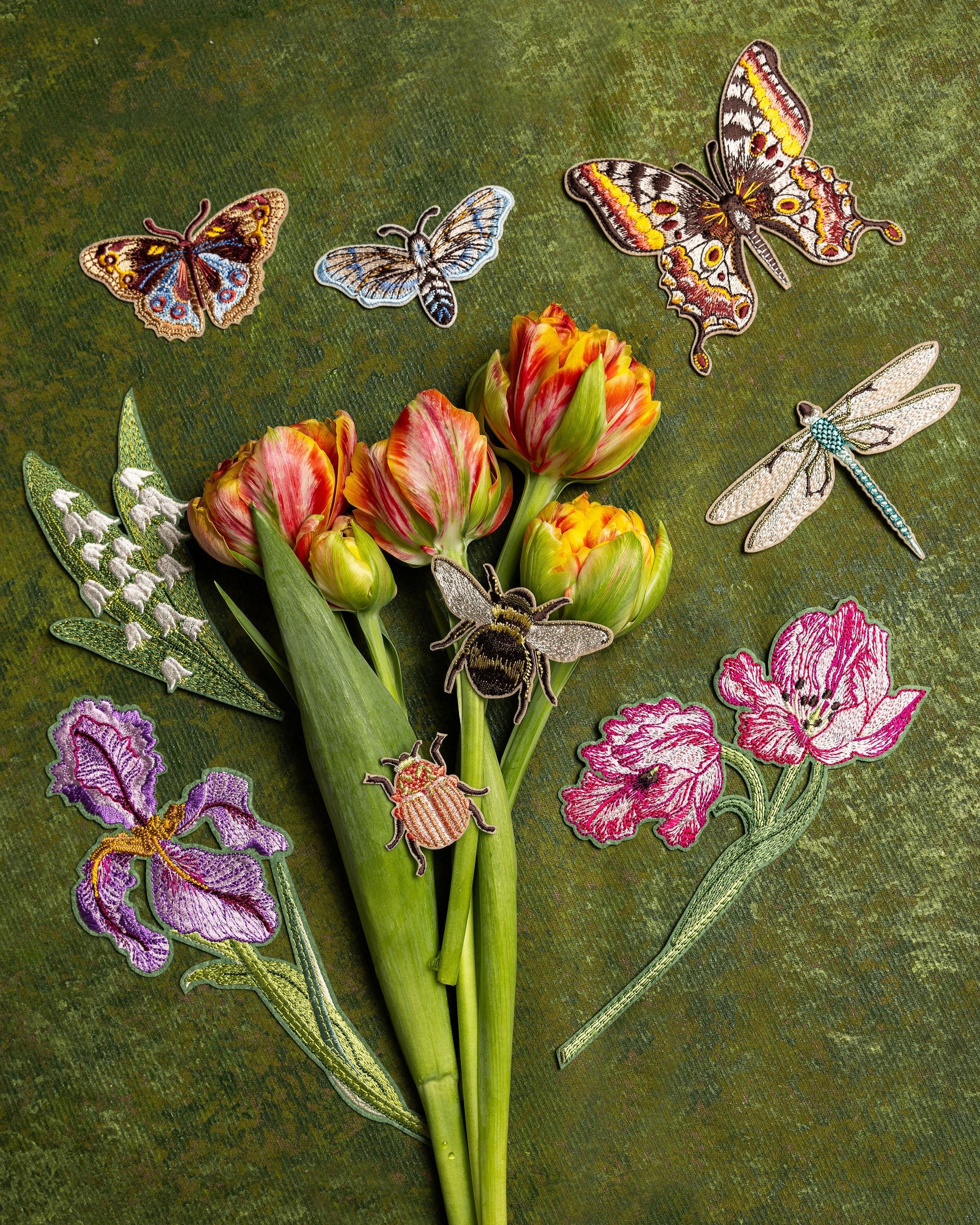 How Does our Garden Grow Collection - Machine embroidered patches on a bouquet of tulips