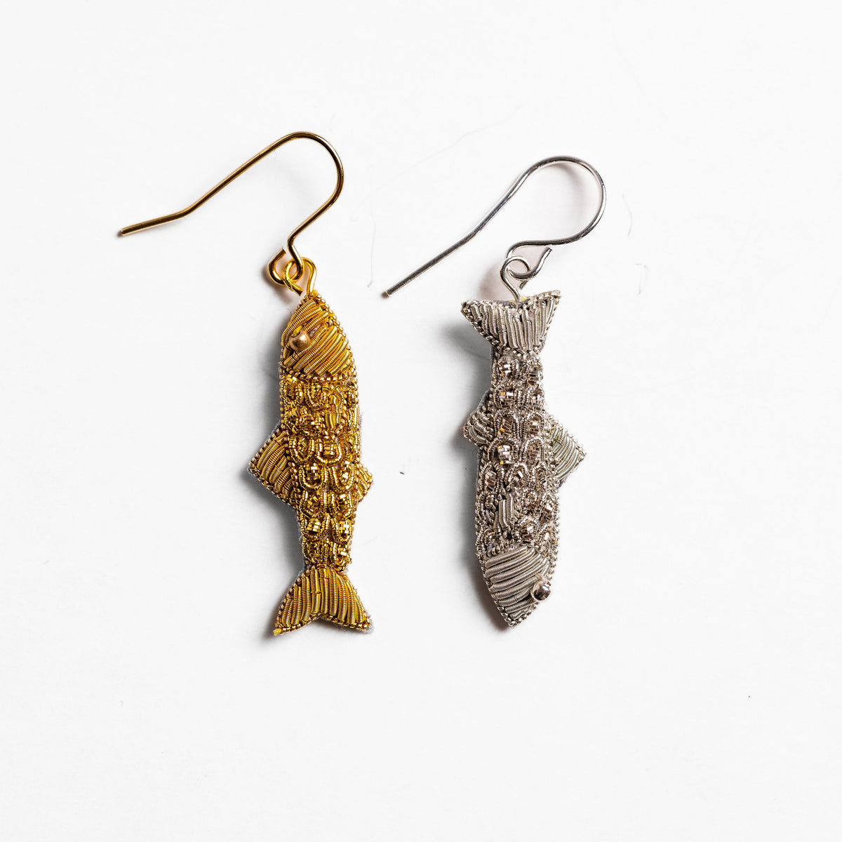 Kipper Fish Hand Embroidered Earrings 