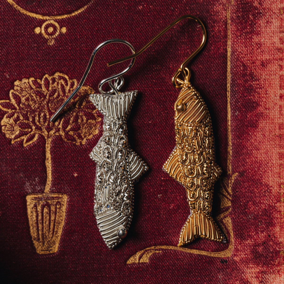 Kipper Fish Hand Embroidered Earrings 